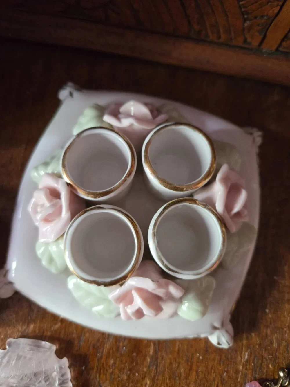 Vintage Porcelain White and Pink Rose Lipstick Holder Romantic Cottagecore